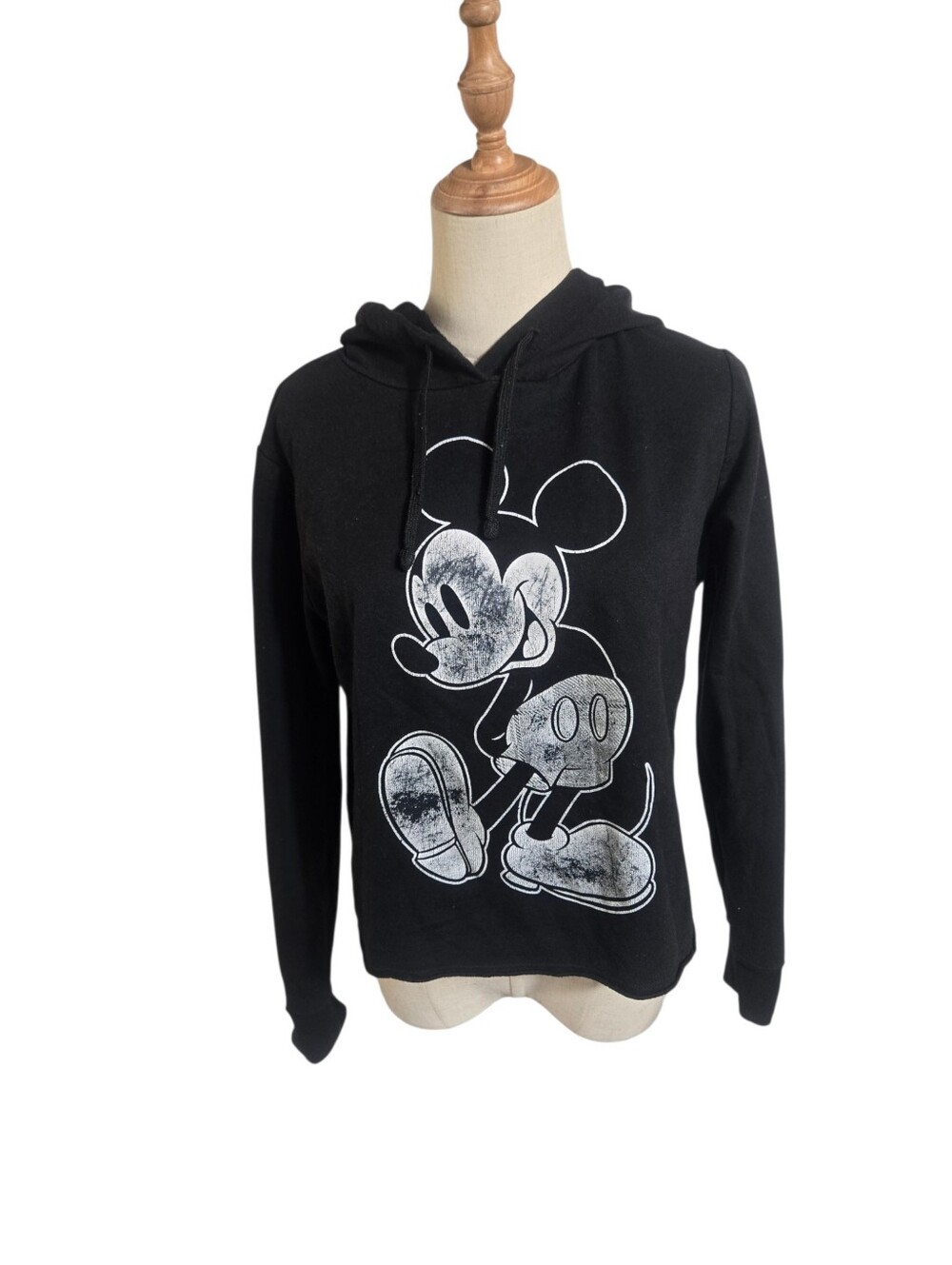 Disney Black Mickey Graphic Cropped Hoodie Sweatshirt
